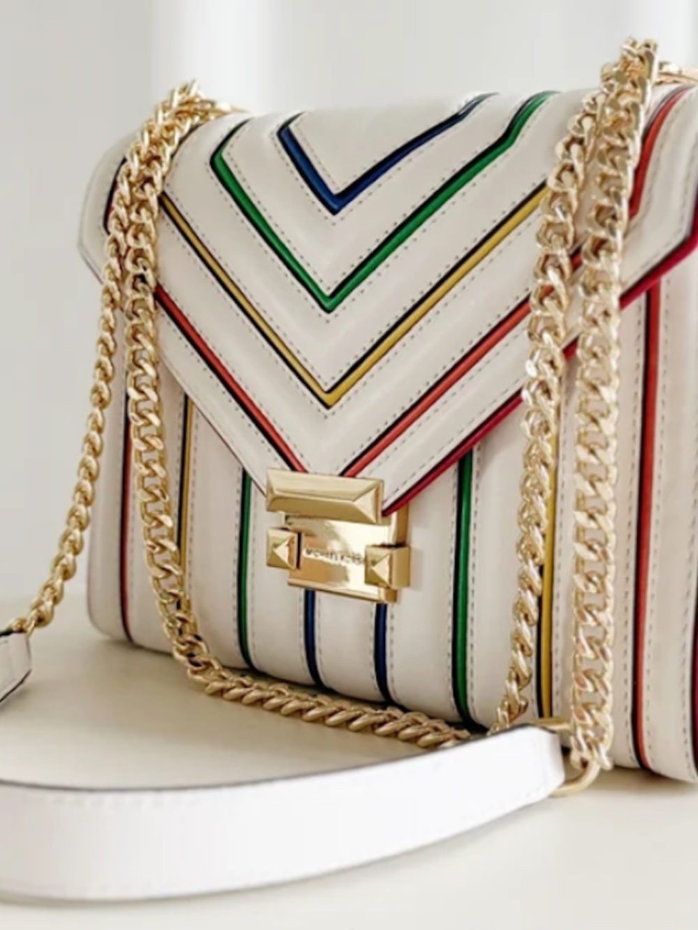 Michael Kors Designer Whitney White Rainbow Quilted Leather Shoulder Bag Orig Pk